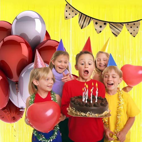 Valentines Day 2 Pack 3.3 * 8.3 ft Foil Curtain Metallic Tinsel Fringe Curtains Photo Booth Props Backdrop for Birthday Wedding Engagement Baby Christmas Holiday Celebration Party，Macaron Yellow - color: Yellow, size: 2 Pack