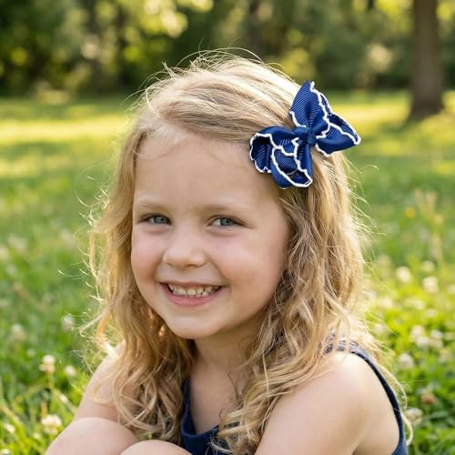 3 Inch Hair Bows for Girls Alligator Clips Grosgrain Ribbon Solid Color Hair Accessories for Little Teen Toddler Girls Kids (Navy) - color: Navy