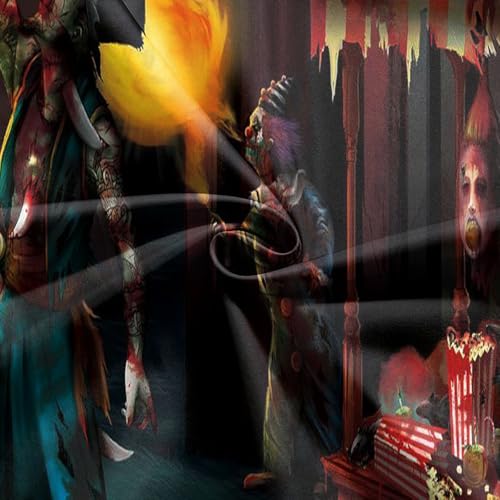 10x8 FT Halloween Evil Circus Clown Theme Backdrop Haunted House Horror Scary Evil Circus Clown Creepy Carnival Birthday Party Decorations Photography Background Banner Studio Props, Clear - size: 10x8 FT