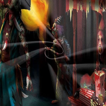 8x6 FT Halloween Evil Circus Clown Theme Backdrop Haunted House Horror Scary Evil Circus Clown Creepy Carnival Birthday Party Decorations Photography Background Banner Studio Props, Clear - size: 8x6 FT