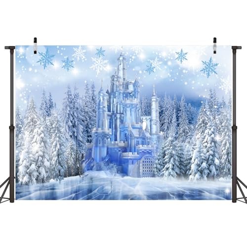 Sensfun Winter Ice Wonderland Backdrop Wonderland Christmas Party Decorations,Crystal Ice Castle Snowflake Photography Background for Girl Wonderland Birthday Banner Portrait Photo Booth Prop 5x3ft - size: 5x3ft