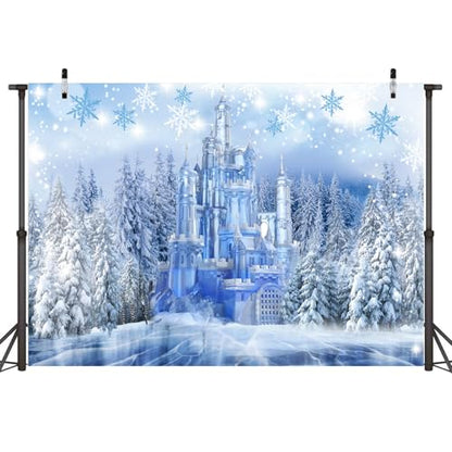 Sensfun Winter Ice Wonderland Backdrop Princess Wonderland Party Decorations,Crystal Ice Castle Snowflake Photography Background for Girl Onderland Birthday Banner Portrait Photo Booth Prop 7x5ft - size: 7X5ft