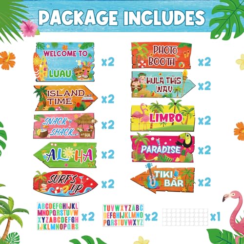 20 Pieces Luau Party Decorations Hawaiian Party Welcome Sign Summer Tropical Party Direction Signs for Fiesta Hawaiian Luau Tiki Themed Birthday Wedding Party Supplies with 2 Sheet Stickers - style: Luau