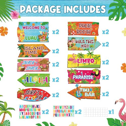 20 Pieces Luau Party Decorations Hawaiian Party Welcome Sign Summer Tropical Party Direction Signs for Fiesta Hawaiian Luau Tiki Themed Birthday Wedding Party Supplies with 2 Sheet Stickers - style: Luau