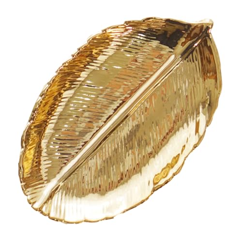 KESYOO Ceramic Jewelry Tray Gold Leaf Trinket Dish Ring Holder Plate Jewelry Organizer Decorative Display for Women Vanity Table and Photo Props