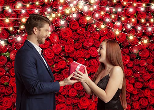 10x8ft Valentines Backdrop Vintage Romantic Red Rose Background Anniversary Party Decorations Banner X-97 - size: 10x8ft