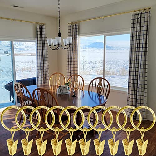 WeeksEight 44 Pack Gold Curtain Rings with Clips, Curtain Hooks Hangers Clip Rings for Hanging Drapes Bows Hat, Drapery Rings 1 in I D, Fits up to 5/8 in Diameter Curtain Rod. - color: Gold, size: 1" I D Set of 44