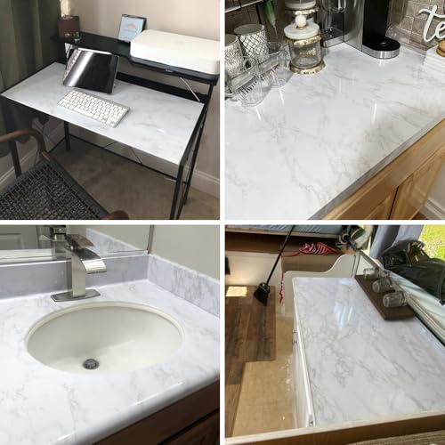 practicalWs White/Gray Marble Contact Paper 17.7 inch x 78.7 inch, Marble Peel and Stick Wallpaper with Tools, Self Adhesive Vinyl Film Contact Paper for Countertops - color: Gray/White-tool, size: 17.7" x 78.7"