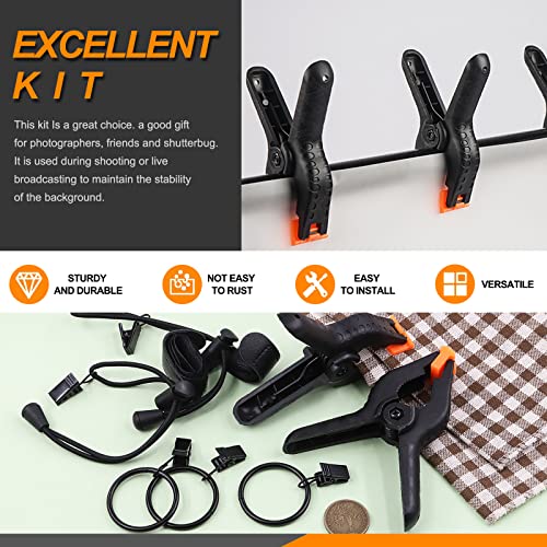 22Pcs Backdrop Kit with Clips, Clamps, Rings & Spring Clamps for Photography & Video Studio - size: Plastic Backdrop Clips Set