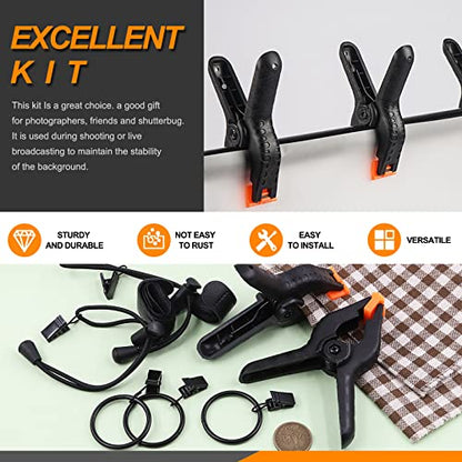 22Pcs Backdrop Kit with Clips, Clamps, Rings & Spring Clamps for Photography & Video Studio - size: Plastic Backdrop Clips Set