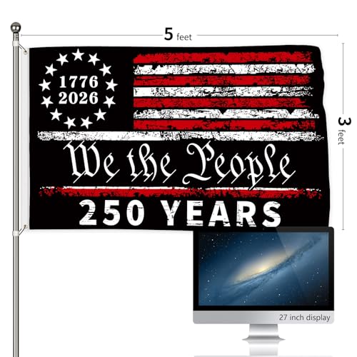 250 Anniversary Flag 3x5 Ft Double Sided 3 Ply 250 Years of Freedom We The People 1776-2026 Patriotic Signs Hanging Decor for Room House Welcome Photo Backdrop with Brass Grommets - style: Double Sided