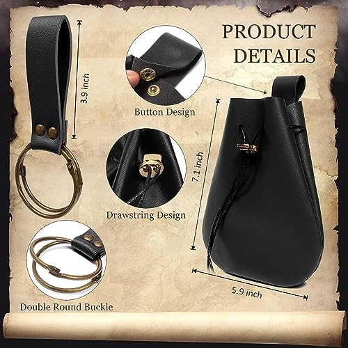 4PCS Medieval Leather Sword Frog Dagger Holder Belt Rapier Scabbard Viking Knight Renaissance Belt Pouch Halloween Costume - color: Black