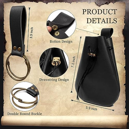 4PCS Medieval Leather Sword Frog Dagger Holder Belt Rapier Scabbard Viking Knight Renaissance Belt Pouch Halloween Costume - color: Black