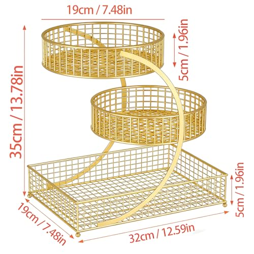BCWW 3 Tiers Makeup Organizer Countertop Multi Bathroom Counter Organizer Metal Fruit Basket Perfume Skincare Organizers Holder for Vanities, Cabinet, Cosmetic, Dresser Organizer (Gold) - color: Gold