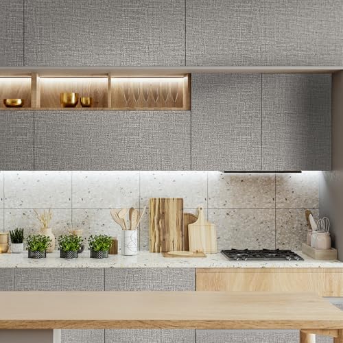 WADILE Grasscloth Peel and Stick Wallpaper 15.7in x 78.7in, Textured Contact Paper for Cabinets, Faux Linen Wall Paper Pull and Stick, Fabric Vinyl Wallpaper Self Adhesive Light Gray - color: Light Gray, size: 15.7" x 78.7"