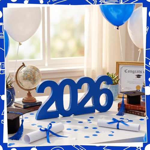 AceOrbit Graduation Decorations 2026 Table Sign Centerpieces 13" x 5.5" Wooden Class of 2026 Block Graduation Photo Booth Props for High School Seniors Night Decor College Party Supplies(Blue) - color: Blue