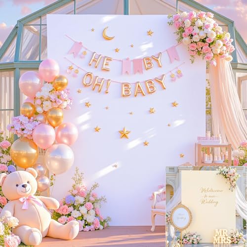 Square Arch Backdrop Covers 6.6FT x 5.2FT Beige and White Wedding Arch Cover Stretchy Backdrop Square Arch Stand Cover Spandex for Birthday Party Baby Shower Ceremony Banquet Decoration - color: Beige+White