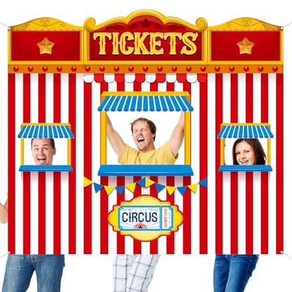 Panelee Carnival Circus Theme Photo Booth Props Life Size Ticket Backdrop Door Banner Decorations Fabric Background for Carnival Birthday Game Supplies Circus Theme Party Decorations - style: Retro
