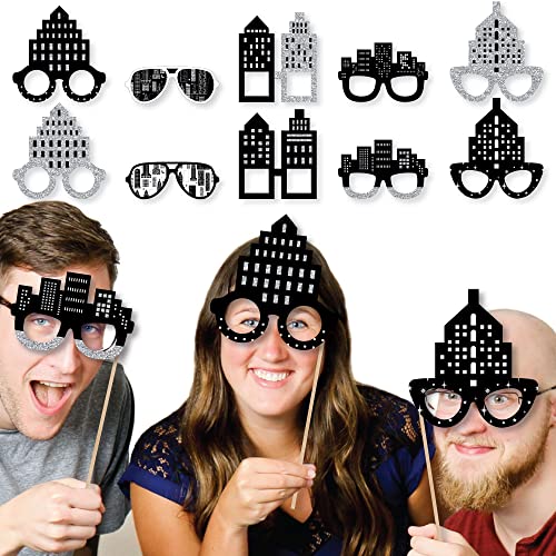 Big Dot of Happiness Nighttime City Skyline Glasses - Paper Card Stock New York Party Photo Booth Props Kit - 10 Count