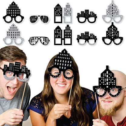 Big Dot of Happiness Nighttime City Skyline Glasses - Paper Card Stock New York Party Photo Booth Props Kit - 10 Count