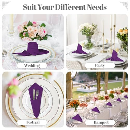 PLOYMONO Eggplant Heavy Duty Cloth Napkins - 17 x 17 Inch Solid Washable Polyester Dinner Napkins - Set of 8 Napkins with Hemmed Edges - Great for Weddings, Parties, Banquets Dinner & More - color: Eggplant