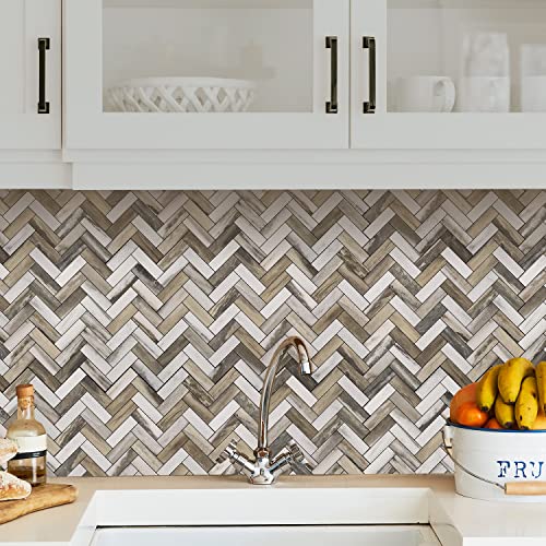 STICKGOO Herringbone Peel and Stick Backsplash, 10 Sheets PVC Kitchen Backsplash, Faux Wood Stick on Tiles for Kitchen - color: Gold wood grain marble