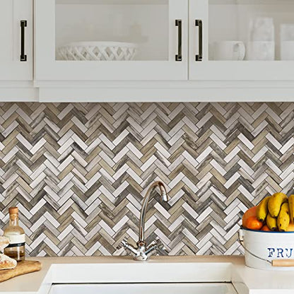 STICKGOO Herringbone Peel and Stick Backsplash, 10 Sheets PVC Kitchen Backsplash, Faux Wood Stick on Tiles for Kitchen - color: Gold wood grain marble