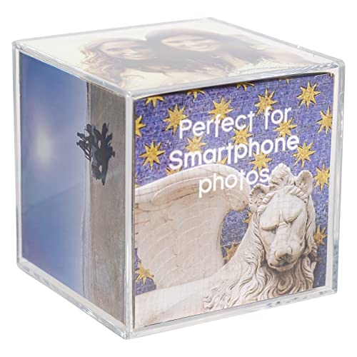 Malden International Designs Acrylic Photo Cube, Holds (6) 4” x 4” square photos, Clear