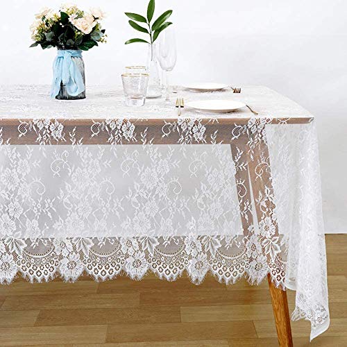 2 Pieces Lace Tablecloth 60 x 120 Inch Wedding Rectangle Overlay for Tables Rustic Vintage White Table Cover - color: White, size: 60" x 120" (2 Pieces Rectangle)