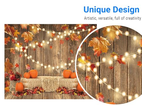 Funnytree 10x8FT Fall Pumpkin Photography Backdrop Autumn Tanksgiving Harvest Hay Leaves Wooden Background Sunflower Maple Baby Shower Banner Decoration Party Supplies Photo Booth Prop - size: 10'x8'