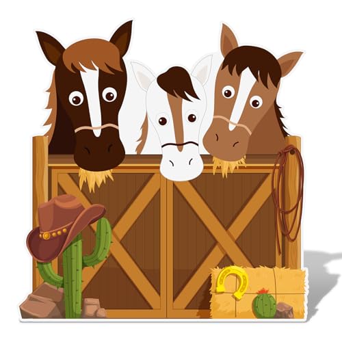 Capoda 4 ft Western Party Decorations Horse Stable Cardboard Cutout Stand Up Western Photo Props Standup Backdrop Background for Baby Shower Birthday Party Decor Supplies