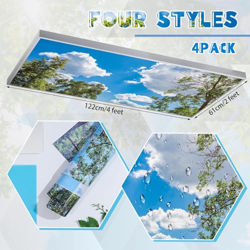 Amylove 4 Pcs Fluorescent Light Covers Classroom Ceiling Panels Light Filters with Backlit Film Material for Office School, 4 x 2 Feet(Charming Color,Blue Sky, Leaves) - color: Charming Color, size: Blue Sky, Leaves