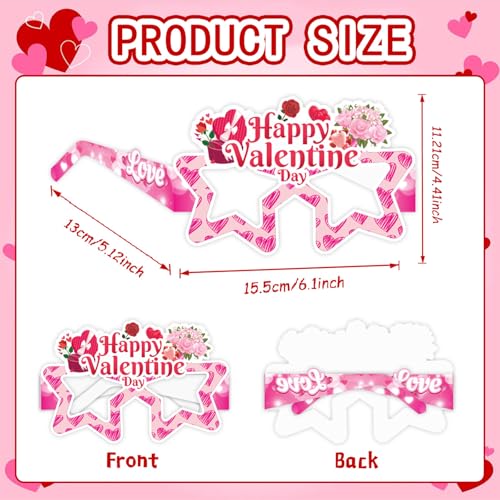 8 Pcs Happy Valentine's Day Party Eyeglasses Photo Props Heart Diamond Lips Roses Paper Glasses Photo Prop Pink Valentine's Day Engagement Wedding Anniversary Party Favors Supplies Decorations