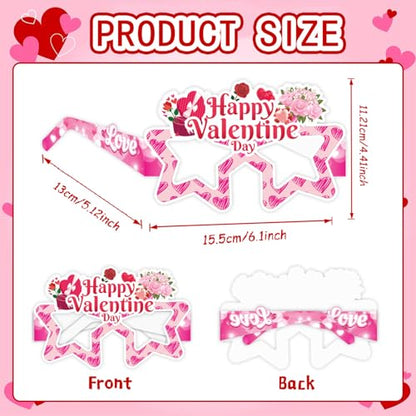 8 Pcs Happy Valentine's Day Party Eyeglasses Photo Props Heart Diamond Lips Roses Paper Glasses Photo Prop Pink Valentine's Day Engagement Wedding Anniversary Party Favors Supplies Decorations