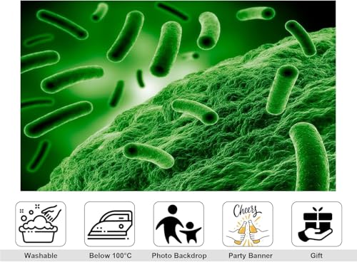 9x9ft Green Bacteria Cells Backdrop Microbial Science Photography Background for Biology Lab Health Seminar Decorations Tapestry Banner Photo Booth Props - size: 9x9ft