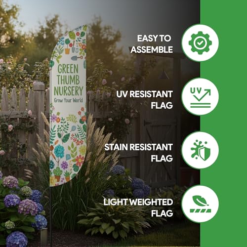 Custom Feather Flag by BCB Print, Personalized Swooper Flag with Photo, Text or Logo, 11.5x2.5 FT Single-Sided HD Print, Optional Add-On 15 FT Pole Kit & Ground Spike, Made in USA, Fast Delivery - color: Feather Flag +/– Ground Spike Kit