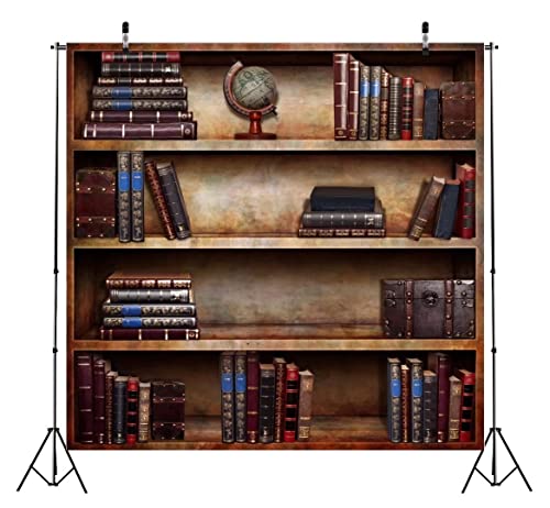 BELECO 6x6ft Fabric Vintage Bookshelf Backdrop Library Books Antique Book Racks School Bookcase Backdrop for Photography Graduation Party Birthday YouTube Video Calls Background Portrait Photo Props - size: 6x6FT