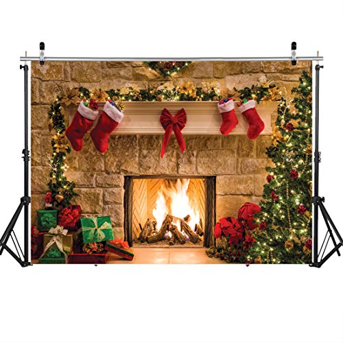 12x8FT Christmas Photography Backdrops Child Christmas Fireplace Decoration Background for Photo Studio (11209) - size: 12x8FT
