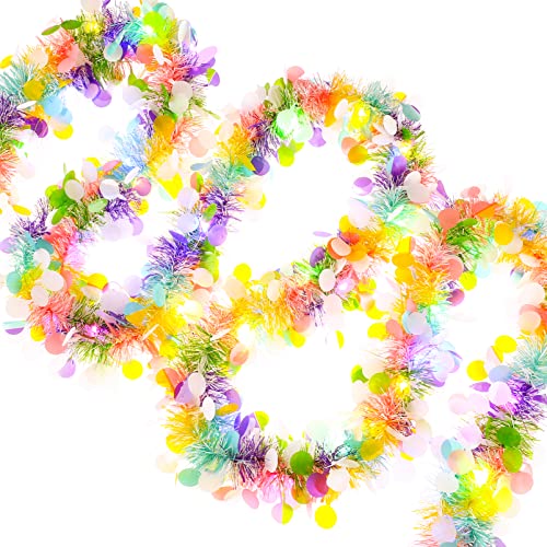 33FT Easter Tinsel Garland with LED Lights Prelit Easter Egg Metallic Twist Tinsel Garland Battery Operted Lighted Colorful Foil Hanging Garland for Tree Stairs Mantle Decoration Party Supply - size: B