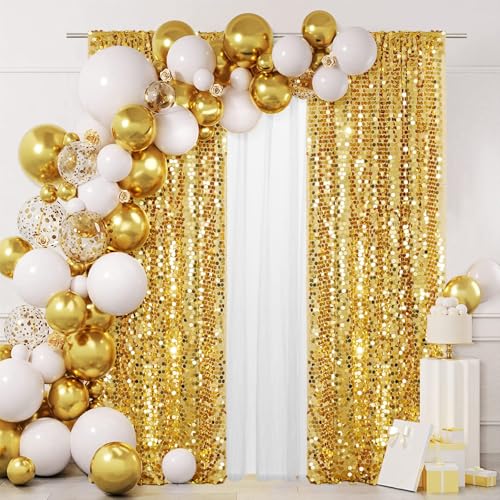 SquarePie Shimmer Wall Backdrop Big Payette Sequin Curtain 4FT x 7FT Gold Background for Party Wedding 1 Panel - color: Gold