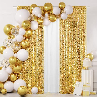 SquarePie Shimmer Wall Backdrop Big Payette Sequin Curtain 4FT x 7FT Gold Background for Party Wedding 1 Panel - color: Gold