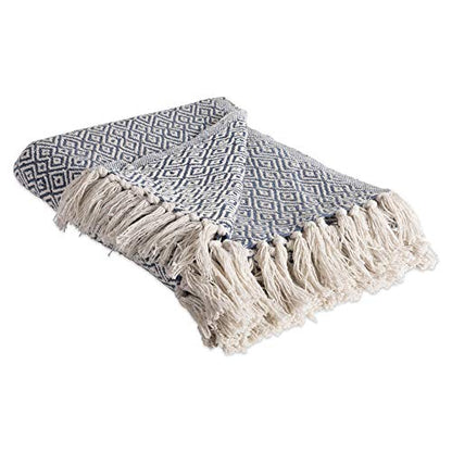 DII Rustic Farmhouse Double Diamond Woven Throw, 50x60, French Blue - color: French Blue