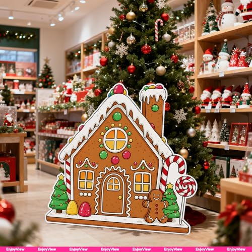 Gingerbread House Christmas Life Size Cardboard Cutout Standup 1FT Xmas Standee Party Photo Prop, Indoor & Outdoor Holiday Decor, Coroplast, 1 Piece - color: Gingerbreadhouse1, size: 1FT