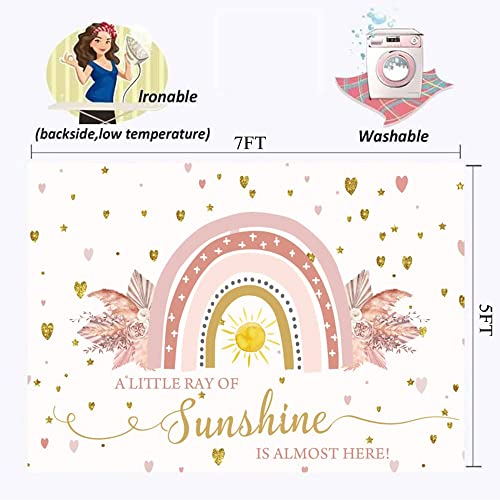 Boho Rainbow Baby Shower Backdrop 7x5ft A Little Ray of Sunshine is Almost Here Boho Pampas Baby Shower Party for Girl Cake Table Background Kids Artistic Portrait Photo Studio Booth Props - size: 7x5ft