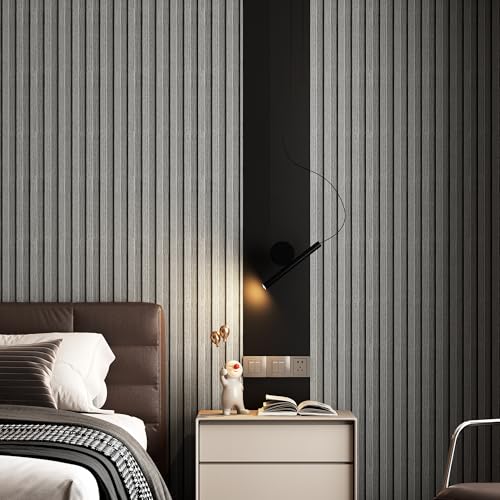 Peel and Stick PVC Slat Wall Panels, Wood Grain Self-Adhesive Soundproof Moisture-Resistant Paneling, 3D Faux Wood Panels for Bedroom Bathroom Walls & Ceilings 118"x15.75"(Gray,13Sq.ft) - color: Gray