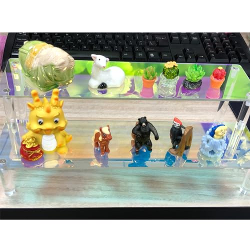 MY MIRONEY 2 Tier Acrylic Riser Display Shelf Iridescent Display Stand Figurines Decoration Organizer Cupcakes Holder for Display Food Desserts Collectibles Perfume Makeup(15.75" x 5.04" x 3.94") - size: 15.75" x 5.04" x 3.94"