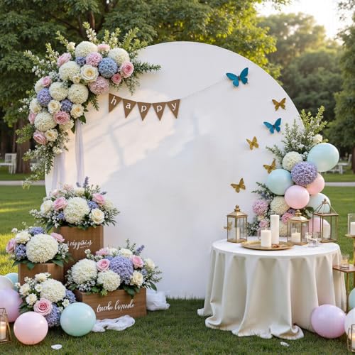 7.2 ft White Round Backdrop Cover, Adjustable 5 to 7.2 ft Wrinkle-Free Polyester Circle Arch Backdrop Stand, Foldable Background for Wedding, Birthday, Baby Show, Photography, Event - color: white