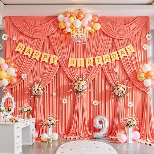 10x8ft Orange Backdrop Curtain for Parties Wrinkle Free Fabric Backdrop Curtain Wedding Photo Backdrop Drapes for Baby Shower Birthday Party Photo Shoot Photography Back Drop 2 Panels 5x8FT - color: Orange, size: 10 ft X 8 ft(2 Panels 5ft X 8ft)