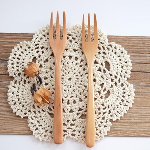 Haofy 5PCS Wooden Forks, 7.5 Inch Reusable Japanese Salad Dinner Forks with 3 Prong Design, for Eating Stirring Fruits and Salads