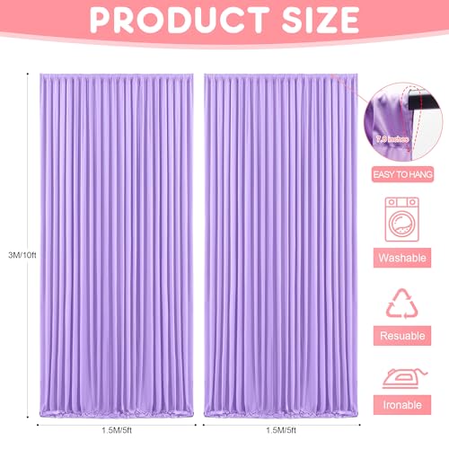 Asee'm 10x10FT Lavender Purple Backdrop Curtains for Parties, Polyester Photo Fabric Curtain Backdrop Drapes for Birthday Wedding Party Decor Background Photography with Rod Pocket, 5x10FT, 2 Panels - color: Lavender Purple, size: 5'(W) x 10'(H), 2 panels